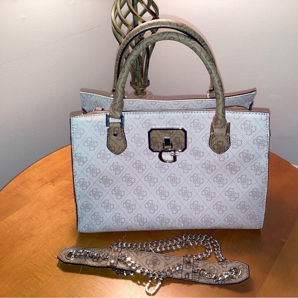 GUESS Alisa Girlfriend Satchel w/Quattro G Logo & Shoulder Chain Strap